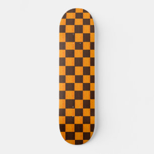 Brown And Gold Checks Pattern, Skateboard