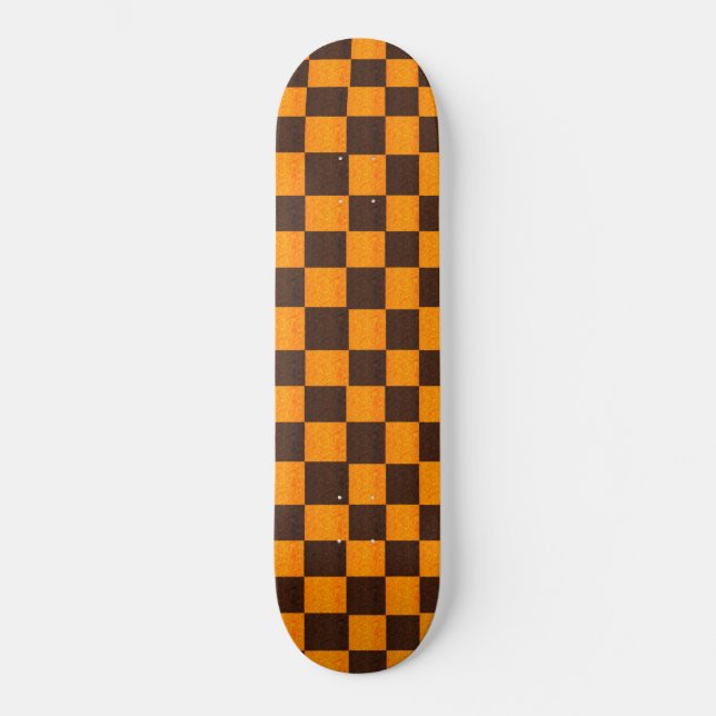 Brown And Gold Checks Pattern,  Skateboard (Front)