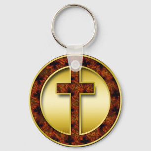 BROWN AND GOLD CROSS KEY RING