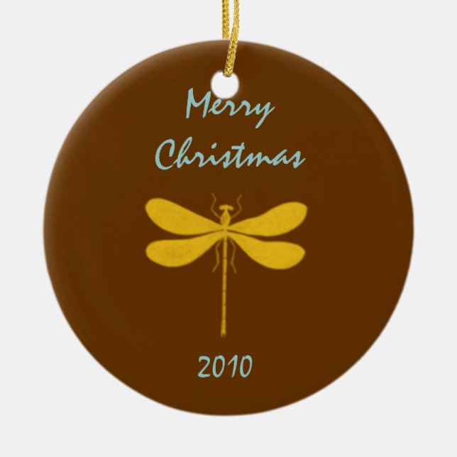 Brown and Gold Dragonfly Ceramic Tree Decoration (Front)