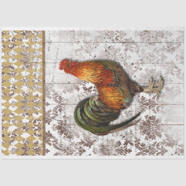 Brown and Gold Farmhouse Rooster Tissue Paper (Front)
