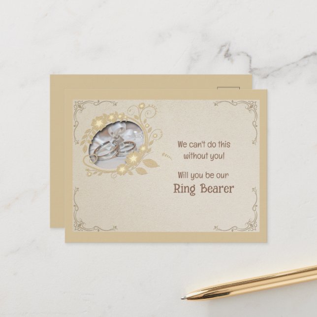 Brown and Gold Floral Ring Bearer Invitation (Front/Back In Situ)
