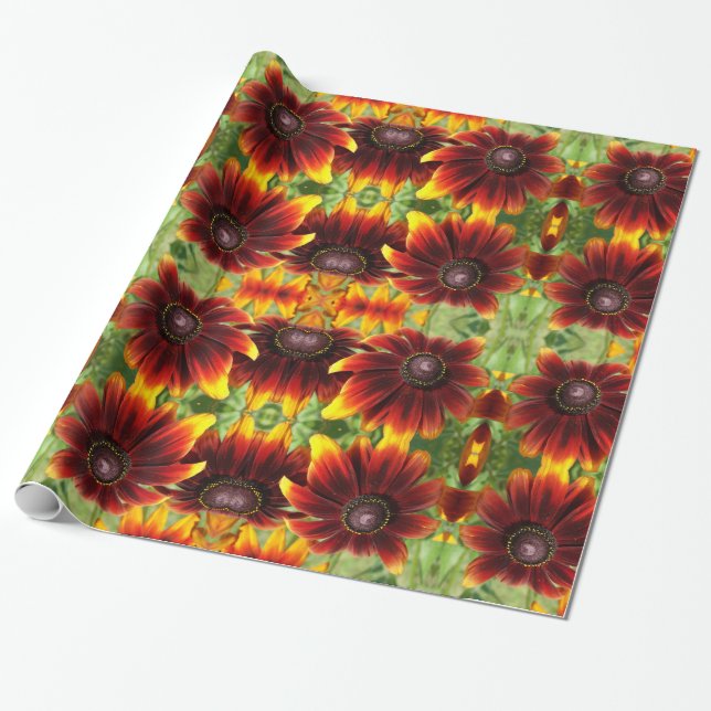 Brown and Gold Flower Glossy Wrapping Paper (Unrolled)