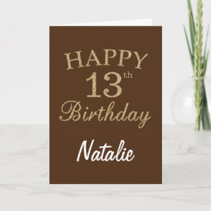 Brown and Gold Glitter 13th Birthday Card
