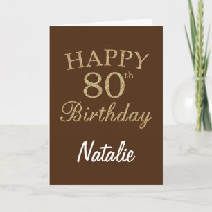 Brown and Gold Glitter 80th Birthday Card