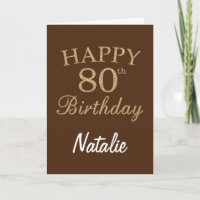 Brown and Gold Glitter 80th Birthday Card