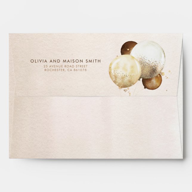 Brown and Gold Glitter Balloons Envelope (Back (Top Flap))
