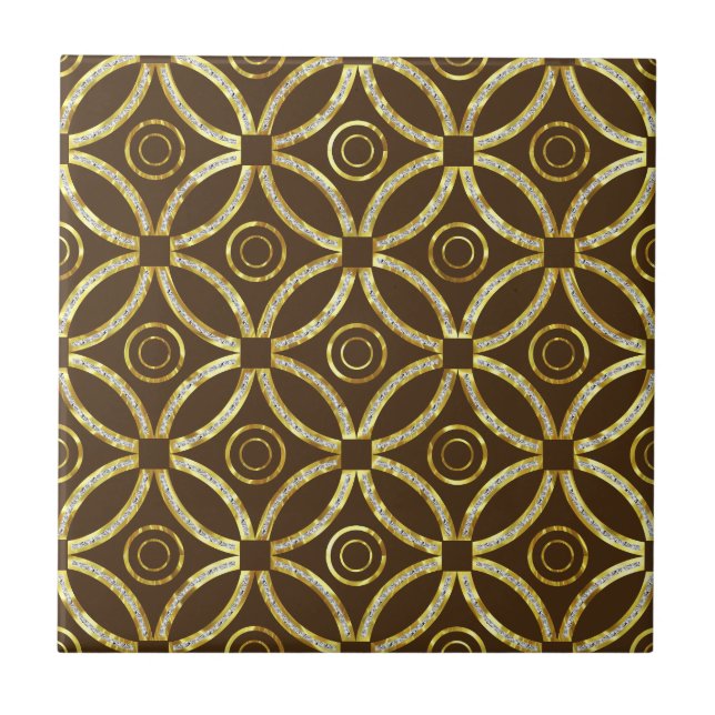 Brown And Gold Glitter Geometric Pattern Tile (Front)