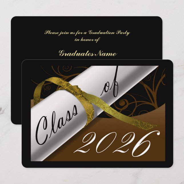 Brown and Gold Graduation Party Invitation (Front/Back)