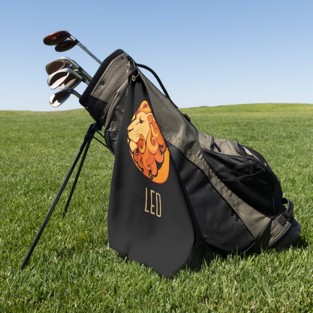 Brown and gold Leo zodiac sign black Golf Towel (Green)