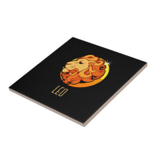Brown and gold Leo zodiac sign black Tile