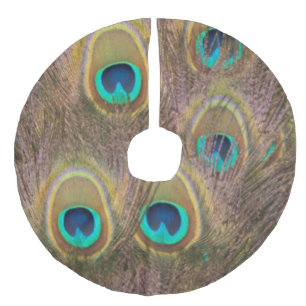 Brown and Gold Peacock Faux Linen Tree Skirt