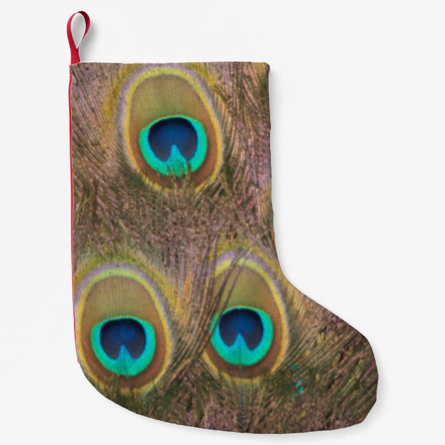 Brown and Gold Peacock Small Christmas Stocking (Front)