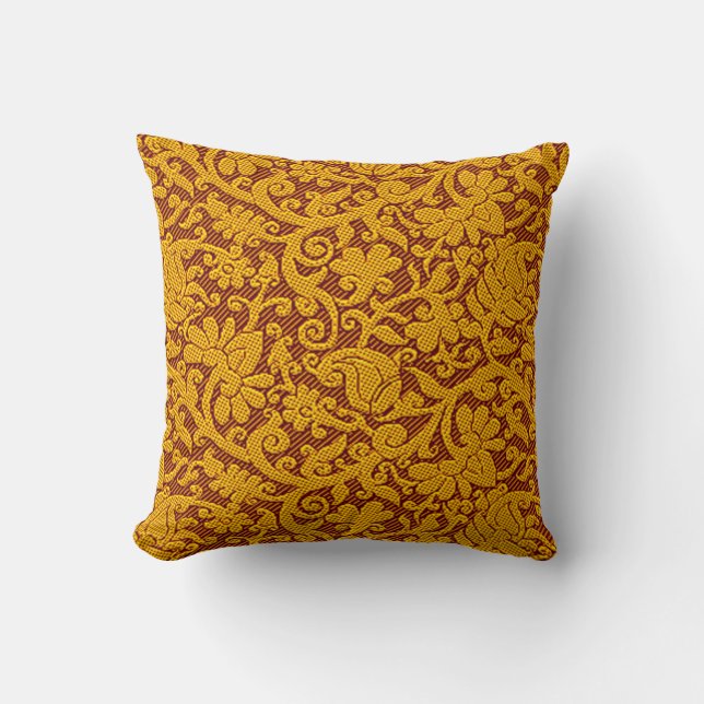 Brown And Gold Rich Indian Brocade Pattern Cushion (Front)