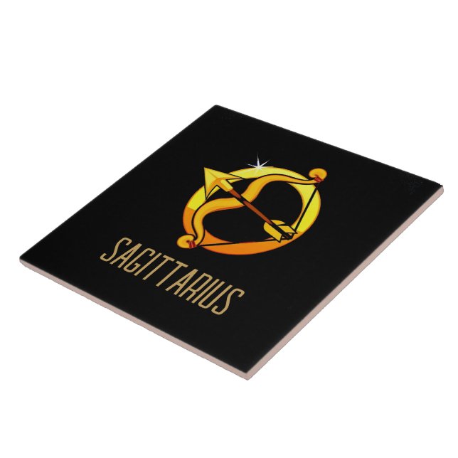 Brown and gold Sagittarius zodiac sign black Tile (Side)