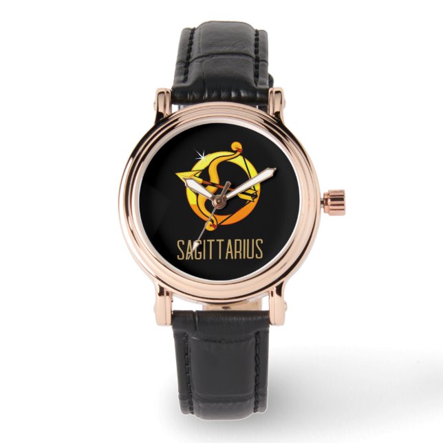 Brown and gold Sagittarius zodiac sign black Watch (Front)