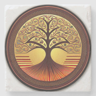Brown and Gold Tree of Life Coaster