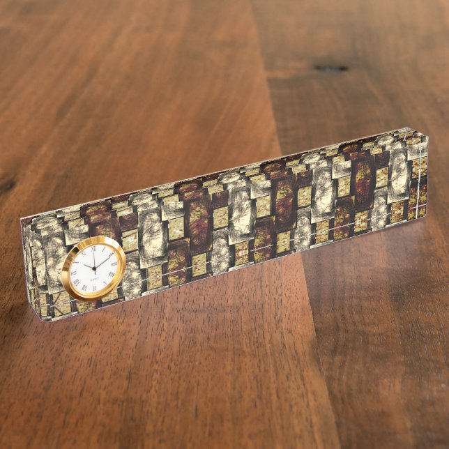 Brown and golden stain, carved rectangular pieces nameplate (Side)