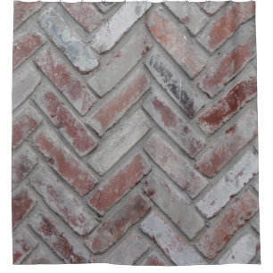 Brown and gray concrete brick wall shower curtain