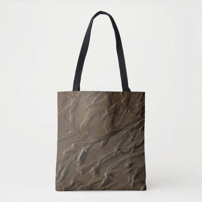 Brown and gray floral textile tote bag (Front)