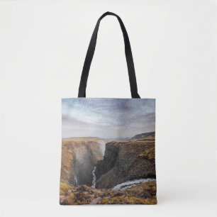 BROWN AND GRAY ROCKY MOUNTAIN UNDER GRAY CLOUDS TOTE BAG