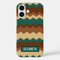 Brown and Green Autumn Geometric Zig Zag