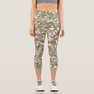 Brown and green camo design in earth tones capri leggings