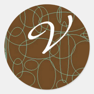 brown and green circles initial classic round sticker