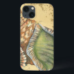 Brown and Green Seashell iPhone 13 Case<br><div class="desc">If you can't get to the beach today,  get this classic style image of this unique green and brown seashell today! This seashell by the ocean is surrounded by warm sand in this painting and would go great on any nautical products.</div>