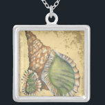 Brown and Green Seashell Silver Plated Necklace<br><div class="desc">If you can't get to the beach today,  get this classic style image of this unique green and brown seashell today! This seashell by the ocean is surrounded by warm sand in this painting and would go great on any nautical products.</div>