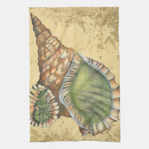 Brown and Green Seashell Tea Towel
