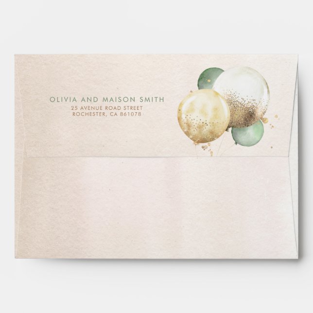 Brown and Green Soft Pastel Balloons Envelope (Back (Top Flap))