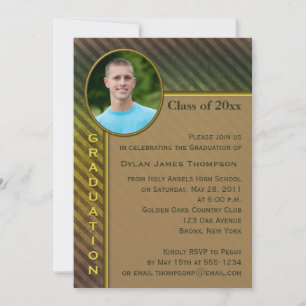 Brown and Green Stripe Photo Graduation Invitation