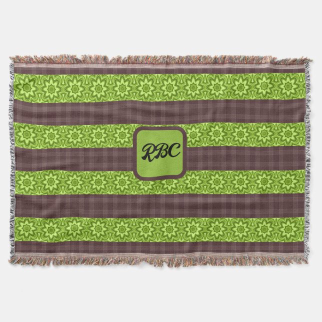 Brown and Green Tartan Flower  Throw Blanket (Front)