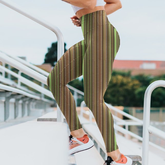 Brown and green Trippy Stripes Cool Psychedelic Leggings (Creator Uploaded)