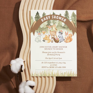 Brown and Green Woodland Animal Baby Shower  Invitation