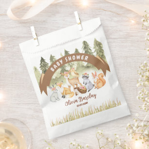 Brown And Green Woodland Animals Baby Shower Favour Bags