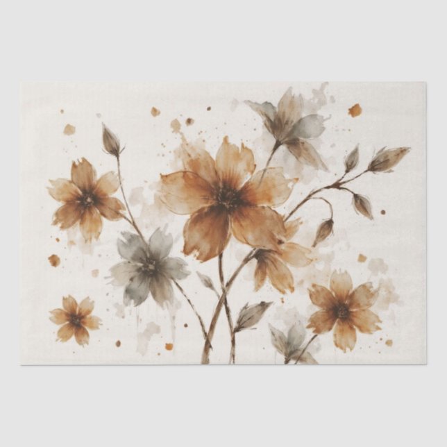Brown And Grey Floral Design Tissue Paper (Front)