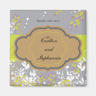 Brown and Grey Floral Wedding Magnet Favour
