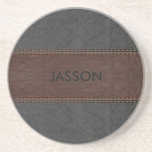 Brown And Grey Vintage Leather Coaster (Front)