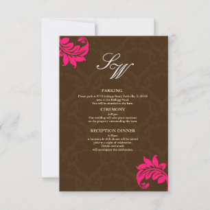 Brown and Hot Pink Damask Wedding Enclosure Card