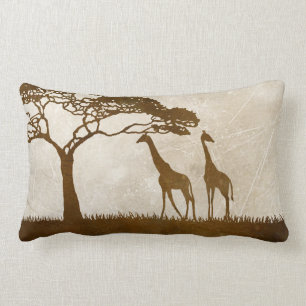 Brown and Ivory African Giraffe Wedding Lumbar Cushion