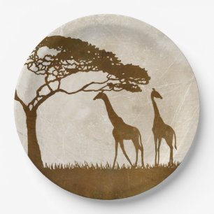 Brown and Ivory African Giraffe Wedding Paper Plate