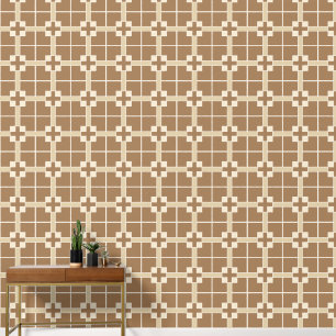 Brown and ivory crosses small pattern wallpaper