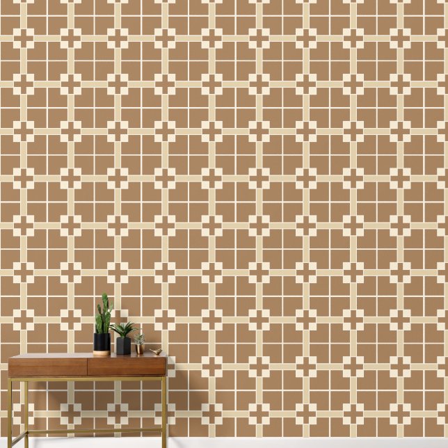 Brown and ivory crosses small pattern wallpaper (Hallway)