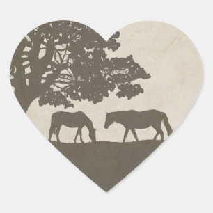 Brown and Ivory Vintage Horse Farm Wedding Heart Sticker