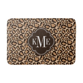 Brown and Leopard Print Custom Monogram Bath Mat