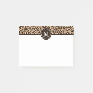 Brown and Leopard Print Custom Monogram Post-it Notes