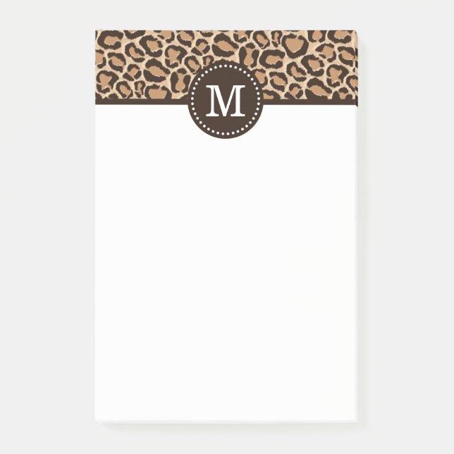 Brown and Leopard Print Custom Monogram Post-it Notes (Front)