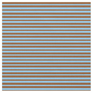 Brown and Light Sky Blue Coloured Lined Pattern Fabric